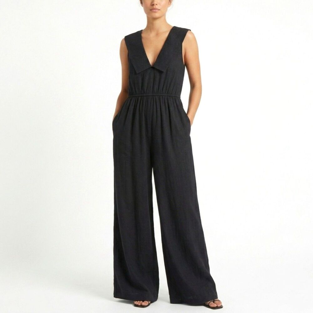 FREE PEOPLE Jumpsuit Black Sleeveless Wide-Leg V-Neck Women Extra Small NEW NWT